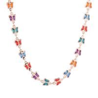 Collier en laiton fait à la main, avec cristal, papillon, Placage de couleur d'or, pour femme, multicolore Environ 40.5-45.5 cm, Vendu par PC