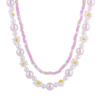 Collier de perles en plastique, Seedbead, avec perle de plastique, Double couche & pour femme, couleurs mélangées Environ 41-46 cm, Vendu par PC