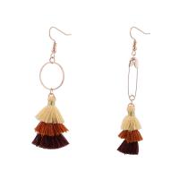 Fashion Tassel Earring, Zinc Alloy, with Cotton Thread, gold color plated, for woman 