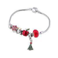 European Match Cristal Bracelets, alliage de zinc, avec cristal & laiton, Placage de couleur argentée, pour femme & émail, couleurs mélangées Environ 19 cm, Vendu par PC