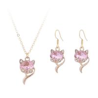 Strass Zink Legierung Schmuck Set, Zinklegierung, Ohrring & Halskette, mit Kristall & Strass, Fuchs, goldfarben plattiert, für Frau, Rosa, 14x39mm, Länge:ca. 41-47.5 cm, verkauft von setzen