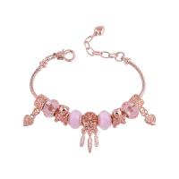 European Match Cristal Bracelets, alliage de zinc, avec cristal & laiton, Plaqué de couleur d'or rose, pour femme, rose Environ 18.5-24 cm, Vendu par PC