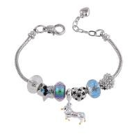 European Match Cristal Bracelets, alliage de zinc, avec cristal & strass & laiton, Placage de couleur argentée, pour femme & émail, couleurs mélangées Environ 18.5-24 cm, Vendu par PC