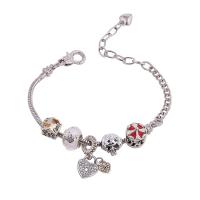 European Match Cristal Bracelets, alliage de zinc, avec cristal & laiton, Placage de couleur argentée, pour femme & émail & avec strass, couleurs mélangées Environ 18-24.5 cm, Vendu par PC