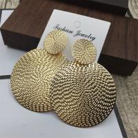 Zinc Alloy Drop Earring, Flat Round, gold color plated, for woman, 50-60mm 