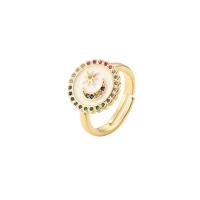 Brass Open Finger Ring, gold color plated, micro pave cubic zirconia & for woman & enamel, golden, 15mm 