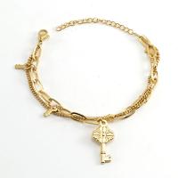 Edelstahl Charm Armband, 304 Edelstahl, mit Verlängerungskettchen von 1.97inch, 18K vergoldet, Doppelschicht & Modeschmuck & für Frau, goldfarben, 25x12mm, Länge:ca. 6.3 ZollInch, verkauft von Strang