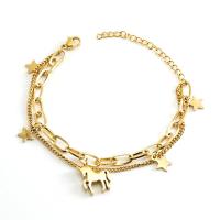 Edelstahl Charm Armband, 304 Edelstahl, mit Verlängerungskettchen von 1.97inch, 18K vergoldet, Doppelschicht & Modeschmuck & für Frau, goldfarben, 12mm, Länge:ca. 6.3 ZollInch, verkauft von Strang