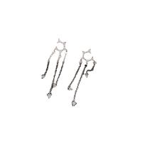 Moda flecos pendientes, metal, Estrella, chapado en color de plata, Joyería & micro arcilla de zirconia cúbica & para mujer, plateado, 50mm, Vendido por Par