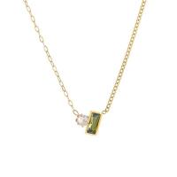 Collier de bijoux de titane, Acier titane, avec 5cm chaînes de rallonge, rectangle, Placage ionique sous vide, bijoux de mode & pavé de micro zircon & pour femme, doré .3 cm, Vendu par PC