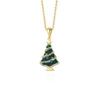 Joyería de la Navidad del collar del suéter, Plata de ley 925, Árbol de Navidad, chapado, micro arcilla de zirconia cúbica & para mujer, más colores para la opción, 20.5x12mm, longitud:aproximado 17.7 Inch, Vendido por UD