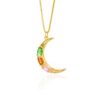 Cúbicos circón Collar de latón Micro pavimenta, metal, Luna, chapado en color dorado, micro arcilla de zirconia cúbica & para mujer, dorado, 14x15mm, longitud:48 cm, Vendido por UD