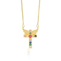 Cúbicos circón Collar de latón Micro pavimenta, metal, Cruces, chapado en color dorado, micro arcilla de zirconia cúbica & para mujer, multicolor, 28x20mm, longitud:aproximado 18.9 Inch, Vendido por UD