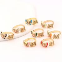 Cubic Zirconia Micro Pave Brass Finger Ring, Butterfly, gold color plated, Adjustable & micro pave cubic zirconia & for woman & enamel 