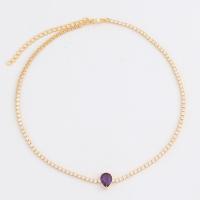 Cúbicos circón Collar de latón Micro pavimenta, metal, chapado en oro real, micro arcilla de zirconia cúbica & para mujer, más colores para la opción, longitud:40 cm, Vendido por UD