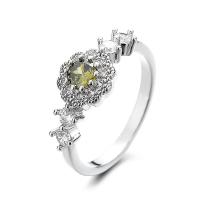 Cubic Zirconia Micro Pave Brass Finger Ring, Flower, platinum color plated & micro pave cubic zirconia & for woman, 8mm, US Ring 