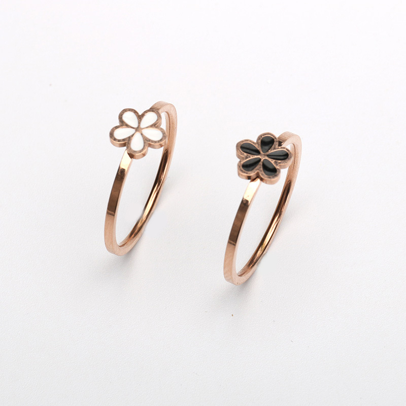 Enamel Stainless Steel Finger Ring, 304 Stainless Steel, Daisy, real rose gold plated, different size for choice & for woman, more colors for choice, US Ring Size:5-9, Sold By PC