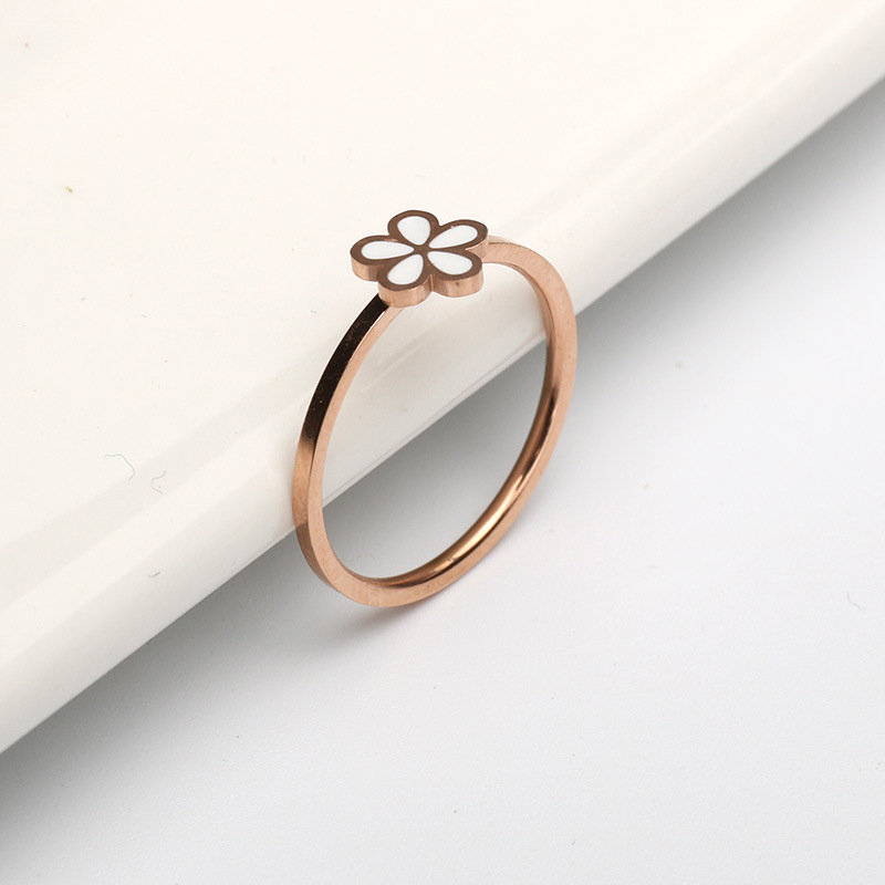 Enamel Stainless Steel Finger Ring, 304 Stainless Steel, Daisy, real rose gold plated, different size for choice & for woman, more colors for choice, US Ring Size:5-9, Sold By PC