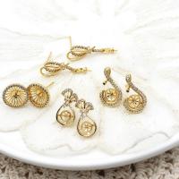 Brass Earring Stud Component, 18K gold plated, DIY & micro pave cubic zirconia & hollow 