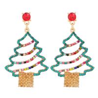 Pendientes de Navidad, aleación de zinc, Árbol de Navidad, chapado en color dorado, Diseño de Navidad & para mujer & con diamantes de imitación & hueco, más colores para la opción, 30x70mm, Vendido por Par