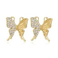 Zinc alliage strass Stud Earring, alliage de zinc, papillon, Placage de couleur d'or, pour femme & avec strass, doré Vendu par paire