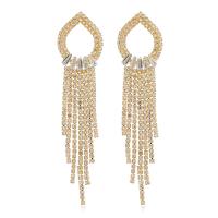 Fashion Fringe Earrings, Messing, goldfarben plattiert, für Frau & mit Strass, goldfarben, 95x23mm, verkauft von Paar