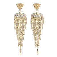 Fashion Fringe Earrings, Messing, goldfarben plattiert, Micro pave Zirkonia & für Frau, goldfarben, 97x25mm, verkauft von Paar