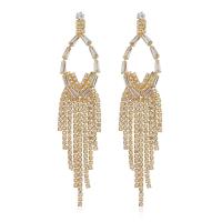 Fashion Fringe Earrings, Messing, goldfarben plattiert, für Frau & mit Strass, goldfarben, 98x20mm, verkauft von Paar