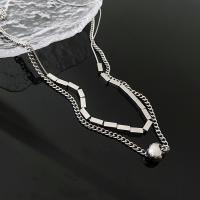 Collier de mode Multi couche, Acier titane, avec 5cm chaînes de rallonge, Rond, Double couche & bijoux de mode & pour femme, argent .7 cm, 43.8 cm, Vendu par PC