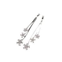 Moda flecos pendientes, metal, Flor, chapado en color de plata, Joyería & micro arcilla de zirconia cúbica & para mujer, plateado, 83mm, Vendido por Par