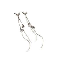 Moda flecos pendientes, metal, Gota, chapado en color de plata, Joyería & micro arcilla de zirconia cúbica & para mujer, plateado, 76mm,99mm, Vendido por Par