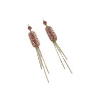 Moda flecos pendientes, metal, chapado en color dorado, Joyería & micro arcilla de zirconia cúbica & para mujer, más colores para la opción, 92mm, Vendido por Par