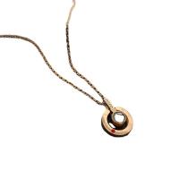 Collier de bijoux de titane, Acier titane, avec 5cm chaînes de rallonge, Rond, Plaqué de couleur d'or rose, bijoux de mode & pour femme & avec strass, couleur or rose .2 , Vendu par PC