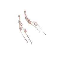 Moda flecos pendientes, metal, con cúbica circonia, chapado en color dorado, Joyería & para mujer, 82mm, Vendido por Par