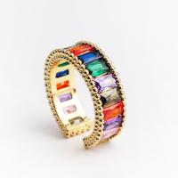 Cubic Zirconia Micro Pave Brass Finger Ring, real gold plated, Adjustable & micro pave cubic zirconia & for woman, multi-colored 