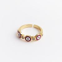 Evil Eye Jewelry Finger Ring, Brass, real gold plated, Adjustable & micro pave cubic zirconia & for woman & enamel 