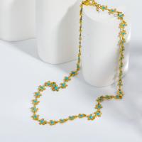 Collier de bijoux de titane, Acier titane, avec 1.97inch chaînes de rallonge, fleur, Plaqué d'or 18K, pour femme & autocollant époxyde Environ 13.8 pouce, Vendu par PC