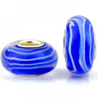 Moda lampwork bolas Europea, Cristal de murano, con fundición, Linterna China, chapado en color de plata, Bricolaje, azul, 8.5x14mm, aproximado 100PCs/Bolsa, Vendido por Bolsa