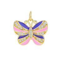 Colgante de Micro Pavé de Zirconía Cúbica, metal, Mariposa, chapado en color dorado, Bricolaje & micro arcilla de zirconia cúbica & esmalte, más colores para la opción, 18.5x14.8mm, Vendido por UD