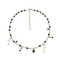 Collier de perles d'eau douce , perle d'eau douce cultivée, avec Acier titane & Malachite, avec 5cm chaînes de rallonge, Placage ionique sous vide, bijoux de mode & pour femme .8 cm, Vendu par PC