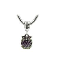 Zinc Alloy European Pendants, Owl, silver color plated, Unisex & enamel & with rhinestone Approx 