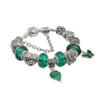 European Match Cristal Bracelets, alliage de zinc, avec cristal & laiton, Placage de couleur argentée, longueur différente pour le choix & unisexe & émail, vert, Vendu par PC