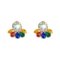 Zinc alliage strass Stud Earring, alliage de zinc, Placage de couleur d'or, pour femme & avec strass, plus de couleurs à choisir Vendu par paire