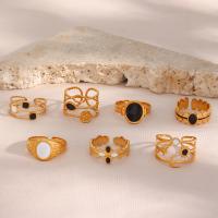 Enamel Stainless Steel Finger Ring, 304 Stainless Steel, gold color plated & for woman, golden 