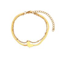 Edelstahl Charm Armband, 304 Edelstahl, mit Verlängerungskettchen von 1.97inch, Vakuum-Ionen-Beschichtung, Doppelschicht & verschiedene Stile für Wahl & für Frau, goldfarben, Länge:ca. 5.9 ZollInch, verkauft von Strang