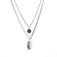 Collier de bijoux de titane, Acier titane, avec 5cm chaînes de rallonge, poli, Double couche & bijoux de mode & pour femme, argent, 15mm,30mm cm, 48 cm, Vendu par PC