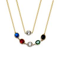 Collier de bijoux de titane, Acier titane, Placage de couleur d'or, Double couche & pavé de micro zircon & pour femme, Or Environ 17.7 pouce, Vendu par PC