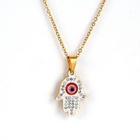 Collier de bijoux de titane, Acier titane, Mal Hamsa yeux, Placage de couleur d'or, styles différents pour le choix & pavé de micro zircon & pour femme, plus de couleurs à choisir Environ 20 pouce, Vendu par PC