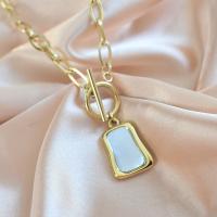 Collier de bijoux de titane, Acier titane, avec coquille blanche, avec 1.97 chaînes de rallonge, Placage de couleur d'or, pour femme, doré .75 pouce, Vendu par PC