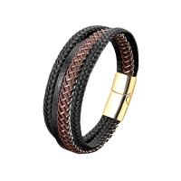 leather cord, with 304 Stainless Steel, handmade, multilayer & braided bracelet & Unisex Approx 8.3 Inch 